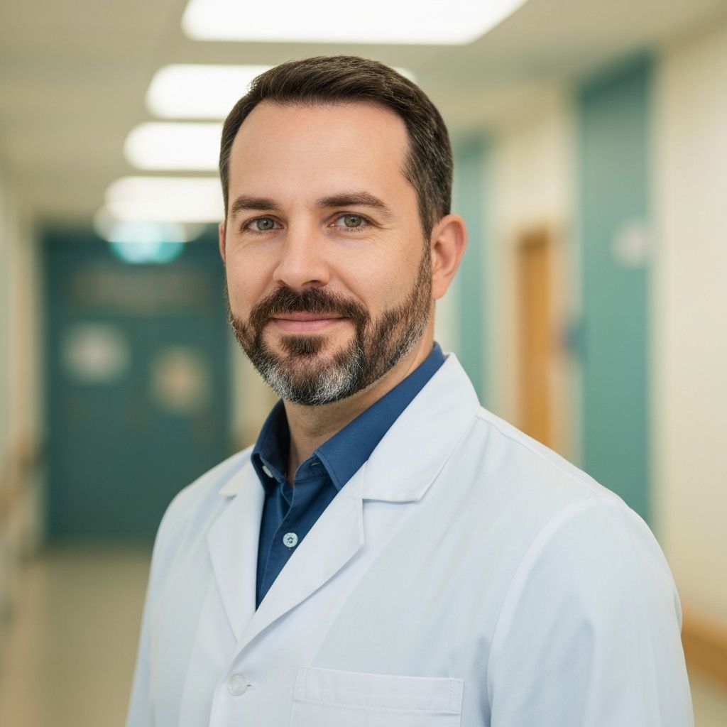 A South Asian doctor in a modern hospital