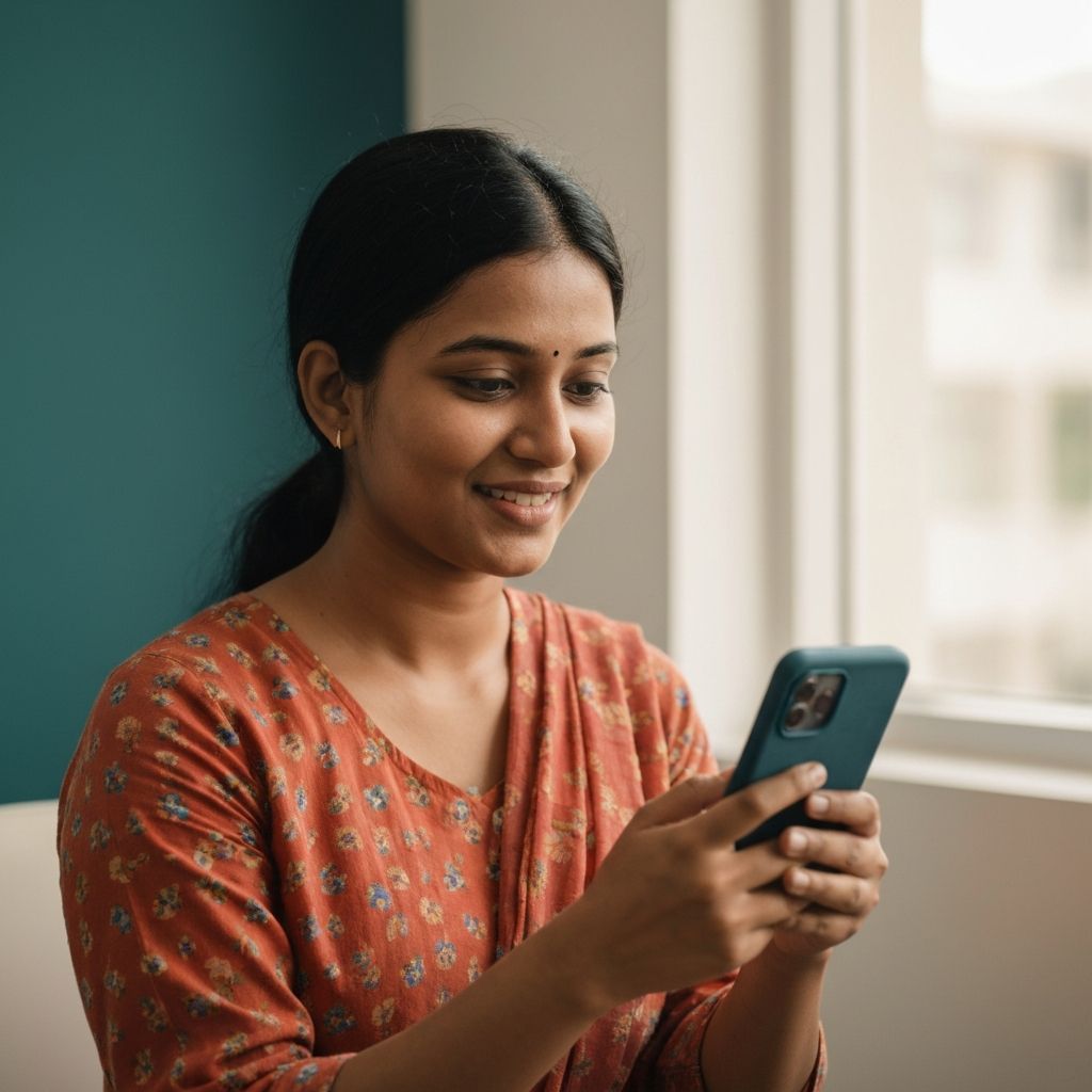 A patient using Iasis AI for a telemedicine consultation in a calm, modern clinic in Dhaka.